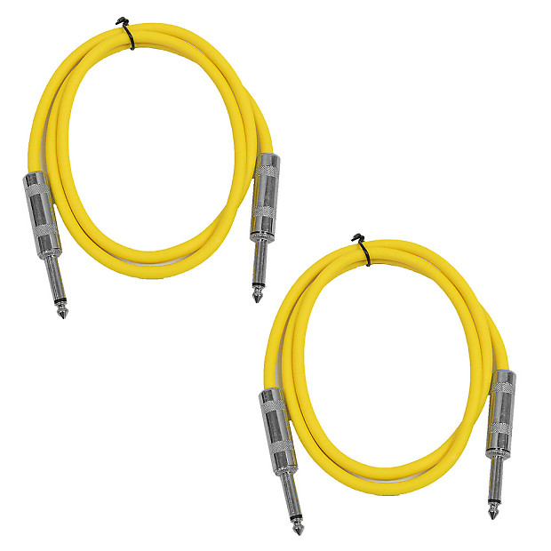 Seismic Audio SASTSX-3-YELLOWYELLOW 1/4" TS Male to 1/4" TS Male Patch Cables - 3' (2-Pack) image 1