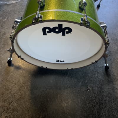 PDP new yorker 16 diameter x 14 deep bass drum with lift - electric green sparkle image 1