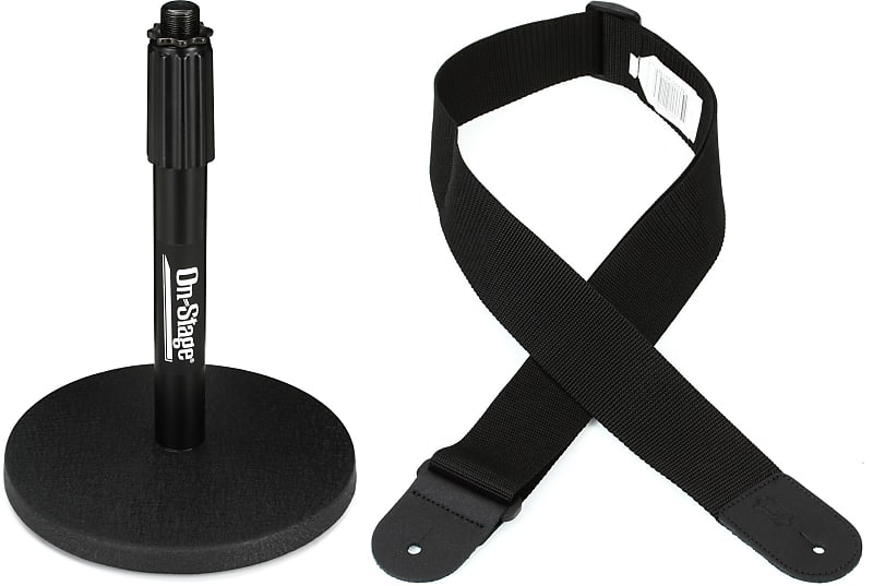 Levy's M8POLY 2" Woven Polypropylene Guitar Strap - Black + On-Stage Stands DS7200B Adjustable Desktop Microphone Stand image 1