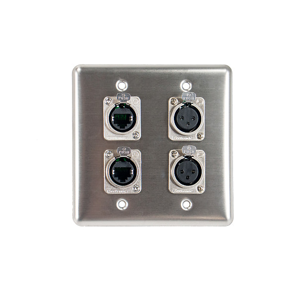 OSP Q-4-2E2XF Quad Wall Plate with 2 Tactical Ethernet and 2 XLR Female Connectors image 1