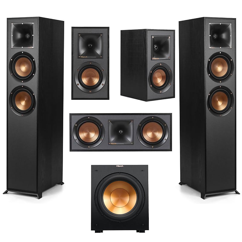 Klipsch Reference 5.1 Home Theater Pack with 2x R-620F Floorstanding Speaker, R-12SW Subwoofer, R-52C Center Channel Speaker and 2x R-41M Bookshelf Speaker, Black  			