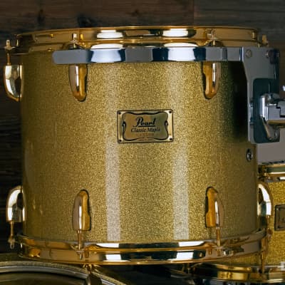 PEARL CLASSIC MAPLE 4 PIECE DRUM KIT CUSTOM MADE FOR STEVE WHITE, GOLD SPARKLE, GOLD FITTINGS image 18