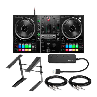Hercules DJControl Inpulse 500 2-Deck USB DJ Controller with Performance Stand Knox Gear 4-Port USB Hub and Cables Bundle (5 Items) image 1
