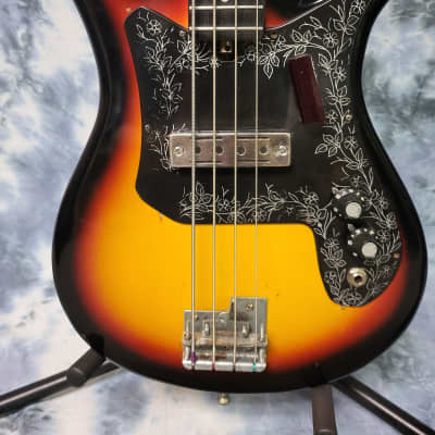Vintage 1969 Teisco Del Rey EB-130 Tulip 31 inch Short Scale Bass Pro SetupSunburst Gator Gigbag image 2
