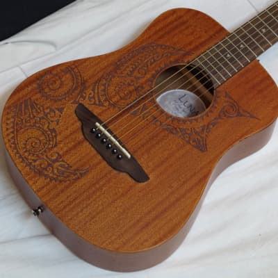 LUNA Safari Tattoo acoustic  3/4 size Travel GUITAR mahogany new w/ Bag image 3