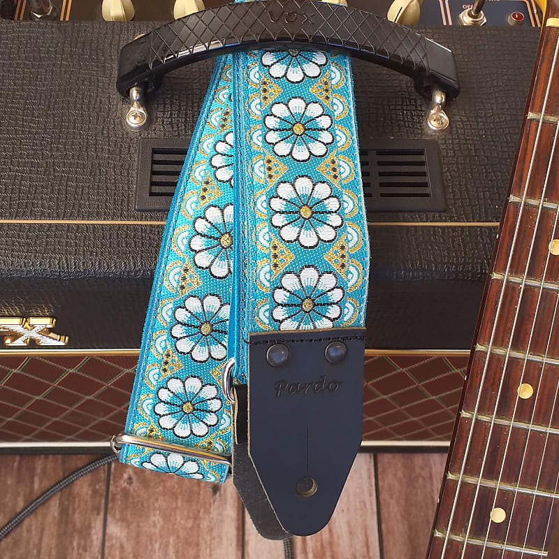 Sangle guitare Électrique et bass Pardo Guitar Strap model Daisy Green,  Hippie Replica