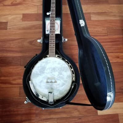 Vintage Saga 5-String Resonator Banjo with New Hardshell Case, Levy's Leather Strap + Extras image 4