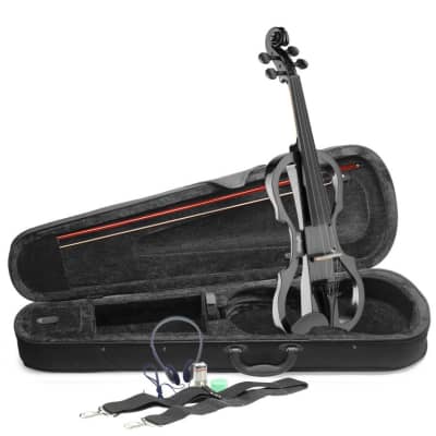 STAGG 4/4 electric violin set with metallic black electric violin soft case and headphones image 1
