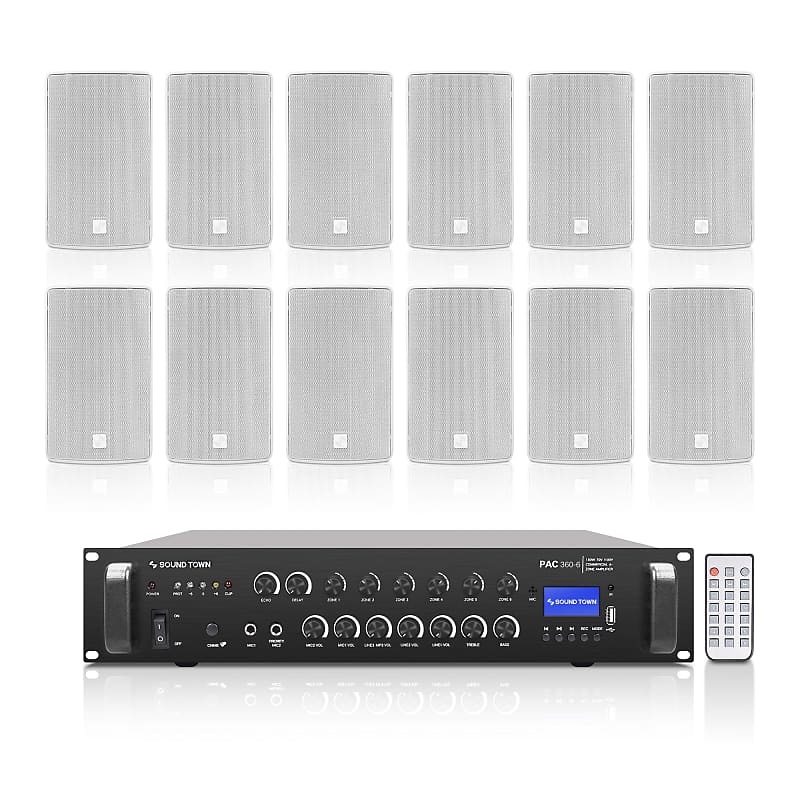 PAC360X12TV6W | 6-Zone 70V/100V Commercial Amplifier w/ Bluetooth and 12  Surface-Mount 6.5