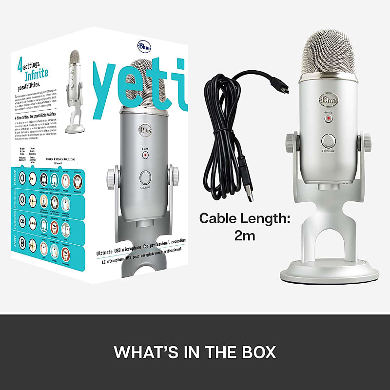 Blue Yeti Silver Plus Pack Professional Multi-Pattern USB