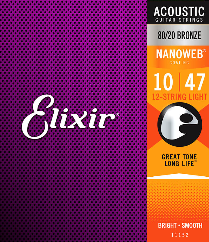 Elixir 11152 Nanoweb 80/20 Bronze 12-String Light Acoustic Guitar Strings image 1