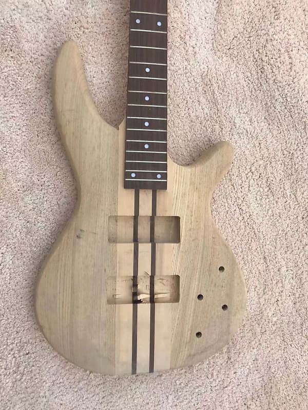 Unfinished Ash Wood 5 String Bass Body with Neck Through, Reverb