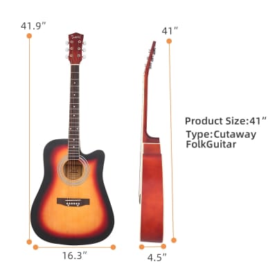 Glarry GT502 41 Inch Matte Cutaway Dreadnought Spruce Front Acoustic Guitar Gradient Sunset image 8