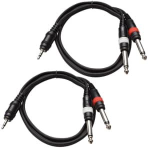 Seismic Audio SAiTSY3-2PACK 1/8" Stereo TRS Male to Dual 1/4" TS Male Splitter Cables - 3' (Pair)