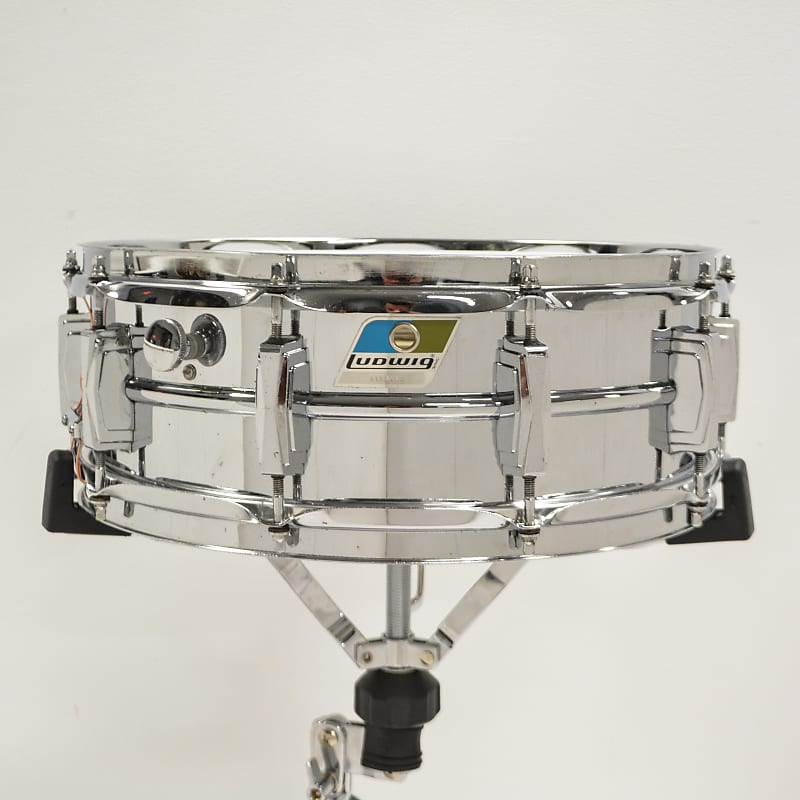 Ludwig No. 400 Supraphonic 5x14" Aluminum Snare Drum with Pointed Blue/Olive Badge 1969 - 1979 image 5