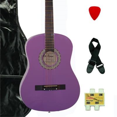 De Rosa DK3810R-PL Kids Acoustic Guitar Outfit Light Purple w/Gig Bag, Pick, Strings,  Pipe & Strap for sale