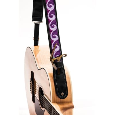 Kyser KS3C Sea Wave Black Leather Guitar Strap with Capo Keeper image 1