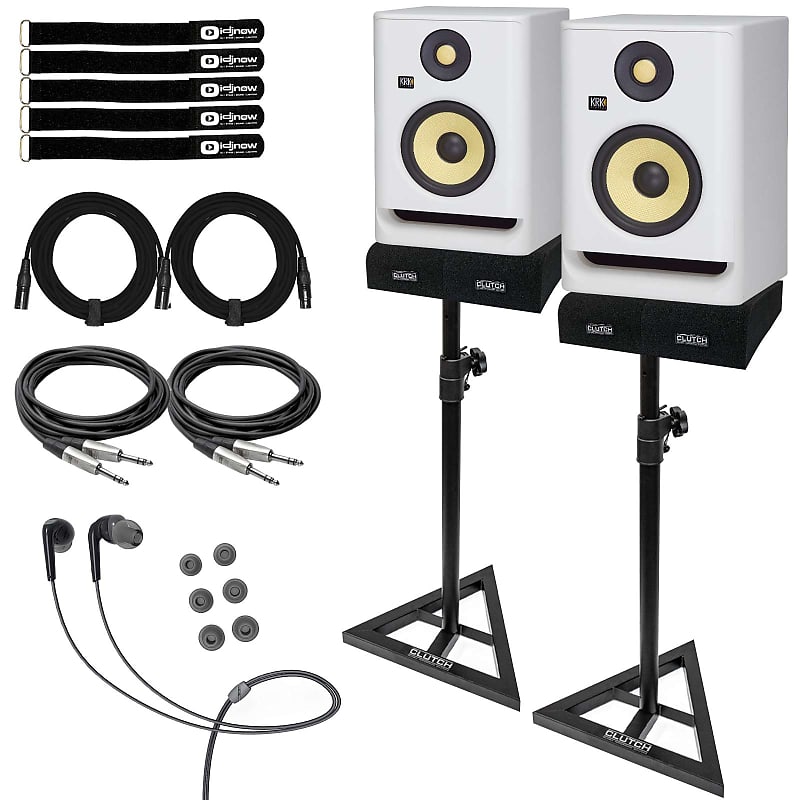 KRK ROKIT 5 G4 RP5G4 5" Active Bi-Amp Studio Monitor Speakers White w TRS Cables image 1