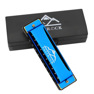 Blues Harmonica Mouth Organ 10 Hole C Key With Case, Diatonic Harmonica For Professional Player, Beginner, Students Gifts, Adult, Friends, Gift Blue image 1