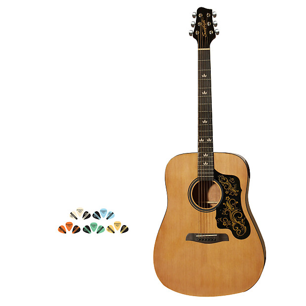Sawtooth Acoustic Guitar with Black Pickguard Custom Graphic Includes Picks Online Lesson