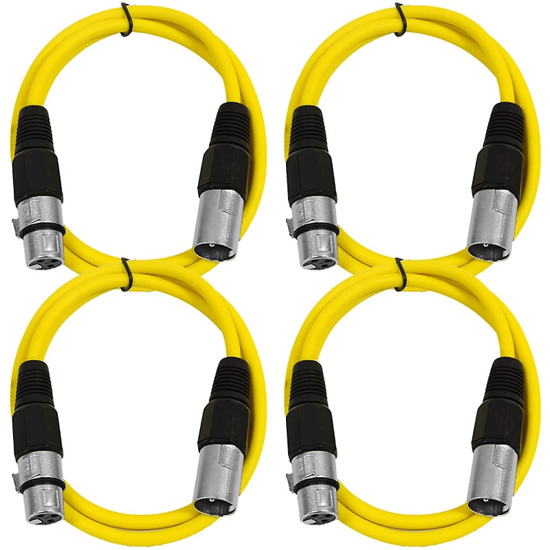 4 Pack of XLR Patch Cables 2 Foot Extension Cords Jumper - Yellow and Yellow image 1
