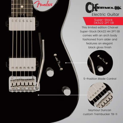 Charvel Super-Stock DKA22 2PT EB Electric Guitar (Gloss Black) - High-Performance Metal Electric Guitar and Ebony Fingerboard Bundle with Charvel Hardshell Case image 4