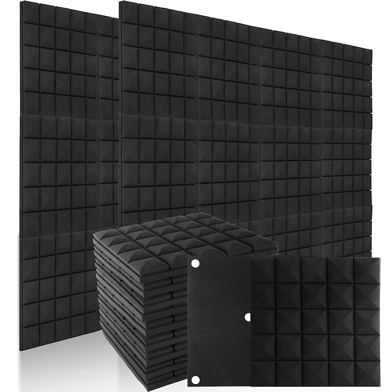 24x Wedge Acoustic Wall Panels Tiles Studio Sound Proofing Insulation Black Foam | UK