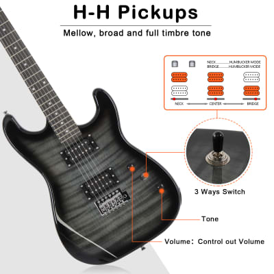 Glarry GST Stylish H-H Pickup Tiger Stripe Electric Guitar Kit with 20W AMP, Bag, Guitar Strap 2020s -Black image 5