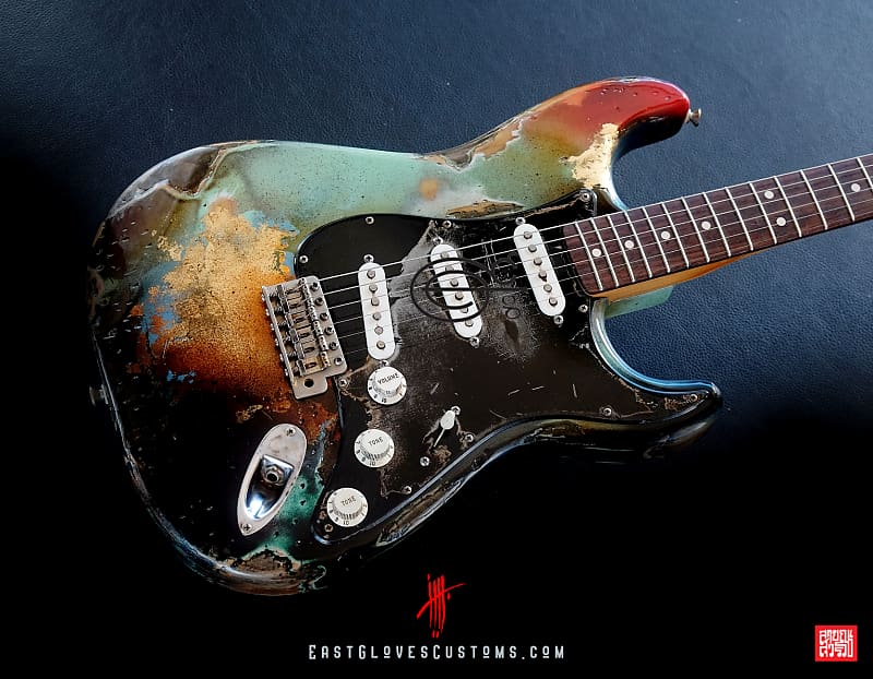 Fender Vintera ‘70s Stratocaster Sulf Green/Gold Leaf Heavy Aged Relic by East Gloves Customs image 1