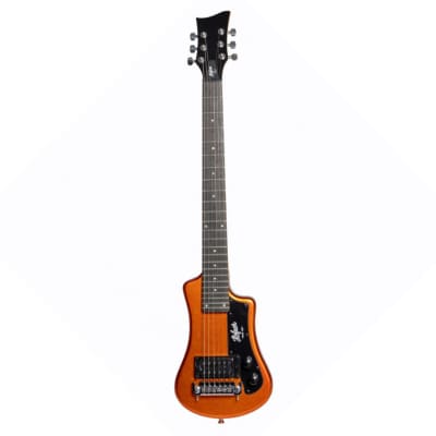 Hofner Shorty Electric Travel Guitar w/ Gig Bag - Metallic Orange image 2