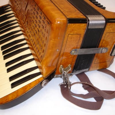 Vintage Antique "USA" Birds-Eye Maple Military Accordion w/ Geib Case image 12