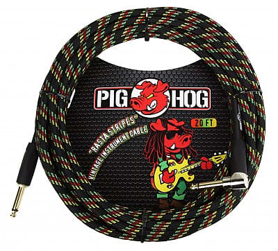 Pig Hog "Rasta Stripes" Instrument Cable, 20ft Right Angle w/ FREE SAME DAY SHIPPING image 1