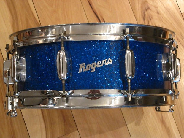 Rogers 5x14 Wood Dynasonic Snare Drum Blue Sparkle 1962 image 1