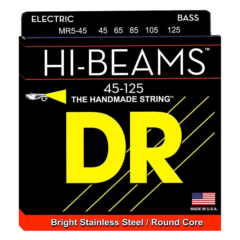 DR Strings MR545 Hi-Beams 5-String Electric Bass Strings (Medium, 45-125) image 1