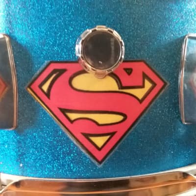 Pearl Export  custom Assaulted Battery two color Superman themed graphics over a blue sparkle wrap. image 4