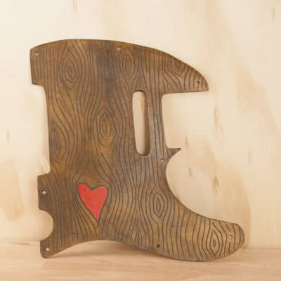 Tele Pickguard - Leather in the Nice Pattern with woodgrain and Heart - Telecaster pick guard for sale