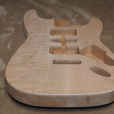 Unfinished Stratocaster Body Book Matched Figured Flame Maple Top 2 Piece Alder Back Chambered, Standard Tele Pickup Routes 3lbs 8.3oz! image 9