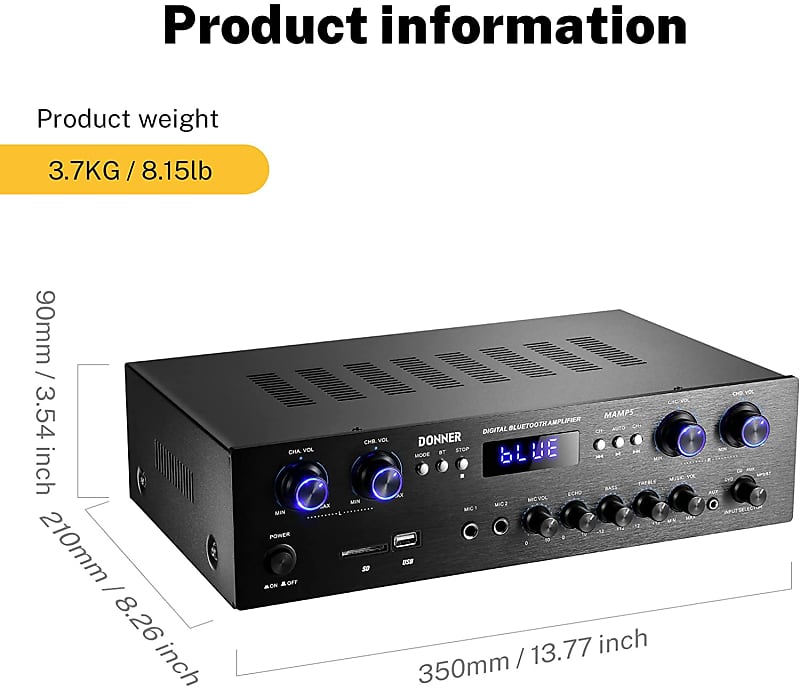 Donner Bluetooth 5.0 Stereo Audio Amplifier Receiver Home