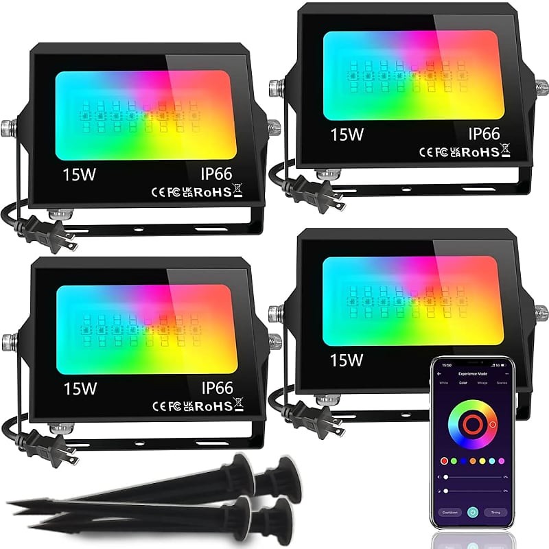 4 Pack Led Flood Light Outdoor With Stake Rgbcw Diy Color