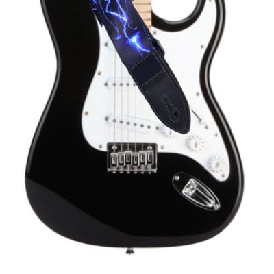 Black & Blue Nylon Guitar Strap Belt Lightning Thunder + Picks + Picks Holder. SHIPS FAST! image 4