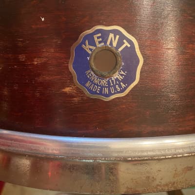 Kent late 50's 14" 6 lug  snare drum now Blue repo badge Made in NY USA Single Tension Single flanged hoops Evans Remo Puresound Custom build image 13