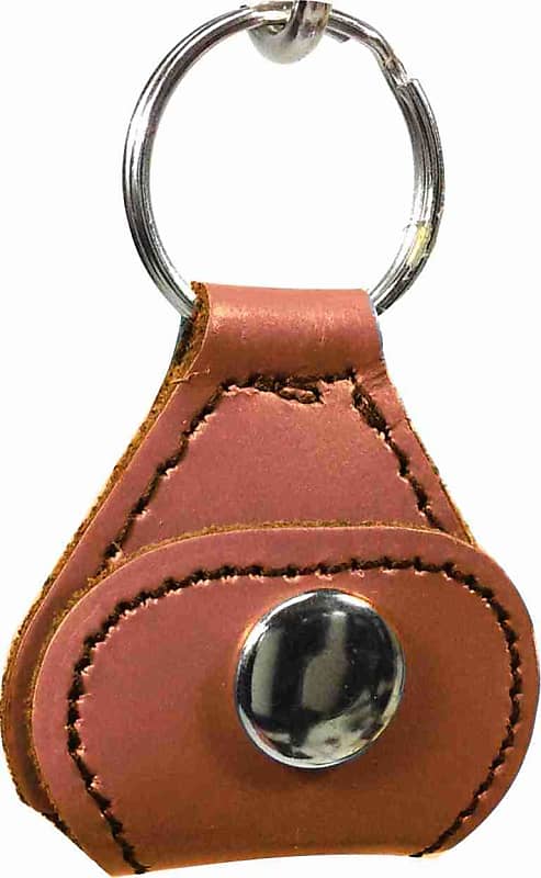 Leather Key Chain with Guitar Pick Holder & Picks - BRITISH TAN image 1