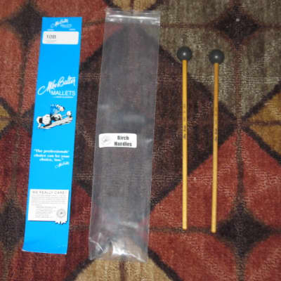 one pair of new old stock A+ Mike Balter MB10B (10B) Extra Hard Keyboard Mallets, 1 and 1/8" phenolic (plastic) round (gray color) HEADS and natural birch HANDLES - mid to late 1990s (+ packaging) Unwound Series image 1