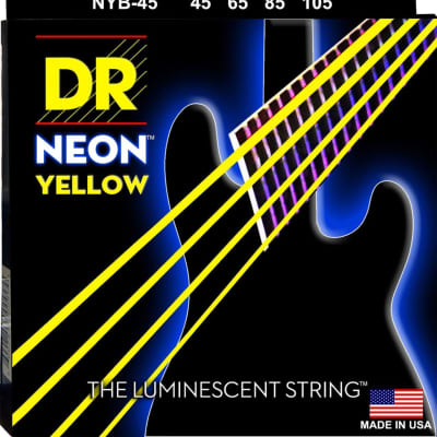 DR NYB-45 4 string Hi-Def Neon Yellow Coated Bass Guitar Strings 45-105 MED  Neon Yellow