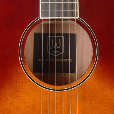 J.N GUITARS Dark cherryburst acoustic-electric auditorium guitar with solid spruce top left-handed Bessie image 4