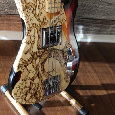 New Custom  4 String Bass  Sunburst/  Pyrography Guitar by Sparka Studios image 2