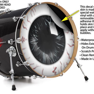 Decal Skin FITS 22" Bass Kick Drum Eyeball Black HEAD NOT INCLUDED image 2
