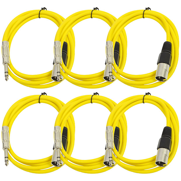 Seismic Audio SATRXL-M6YELLOW6 XLR Male to 1/4" TRS Male Patch Cables - 6' (6-Pack) image 1