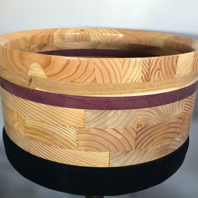 14 x 6 Custom Reclaimed Purple Heart Walnut & Doug Fir Segmented Stave Butcher Block Solid Hard Wood Snare Shell image 2