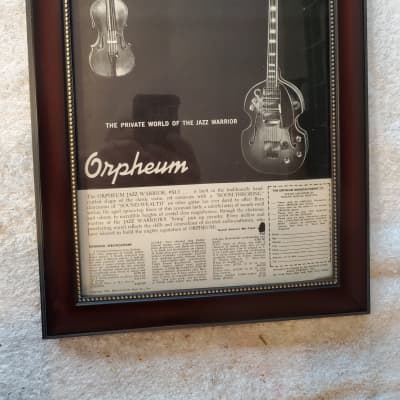 1967 Orpheum Guitars Promotional Ad Framed Orpheum Jazz Warrior Electric Guitar Original for sale